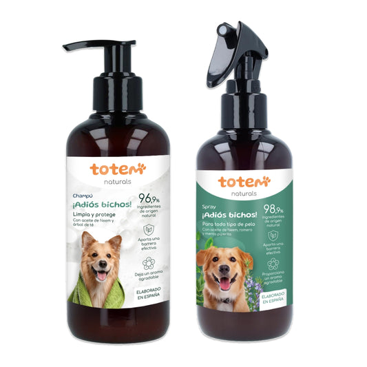 Pack Repelente Champú 250 ml + Spray 250 ml natural para Perros, Totem Naturals